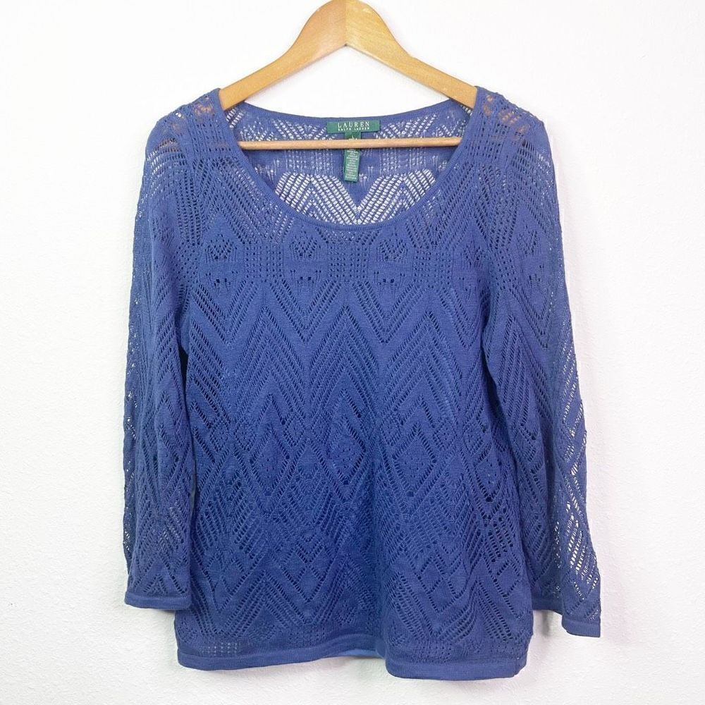 Lauren Ralph Lauren Linen Blend Layered Knit Blue Top Size L‎